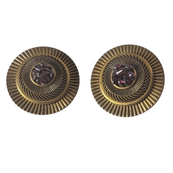 Jan Michaels San Francisco bold oversized round garnet vintage clip on earrings - Picture 1 of 8